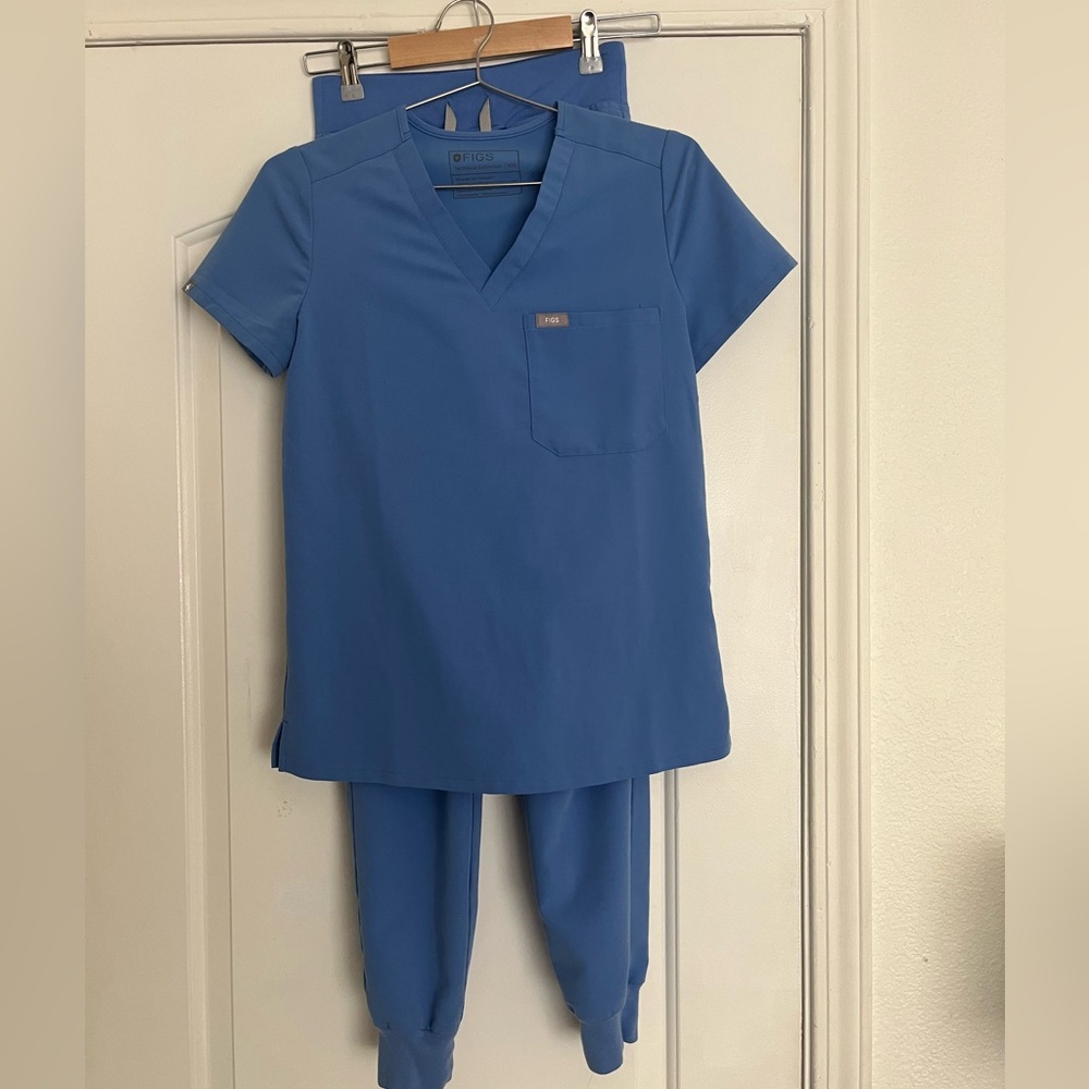 Figs Light Blue Scrub Top and Bottom XXS